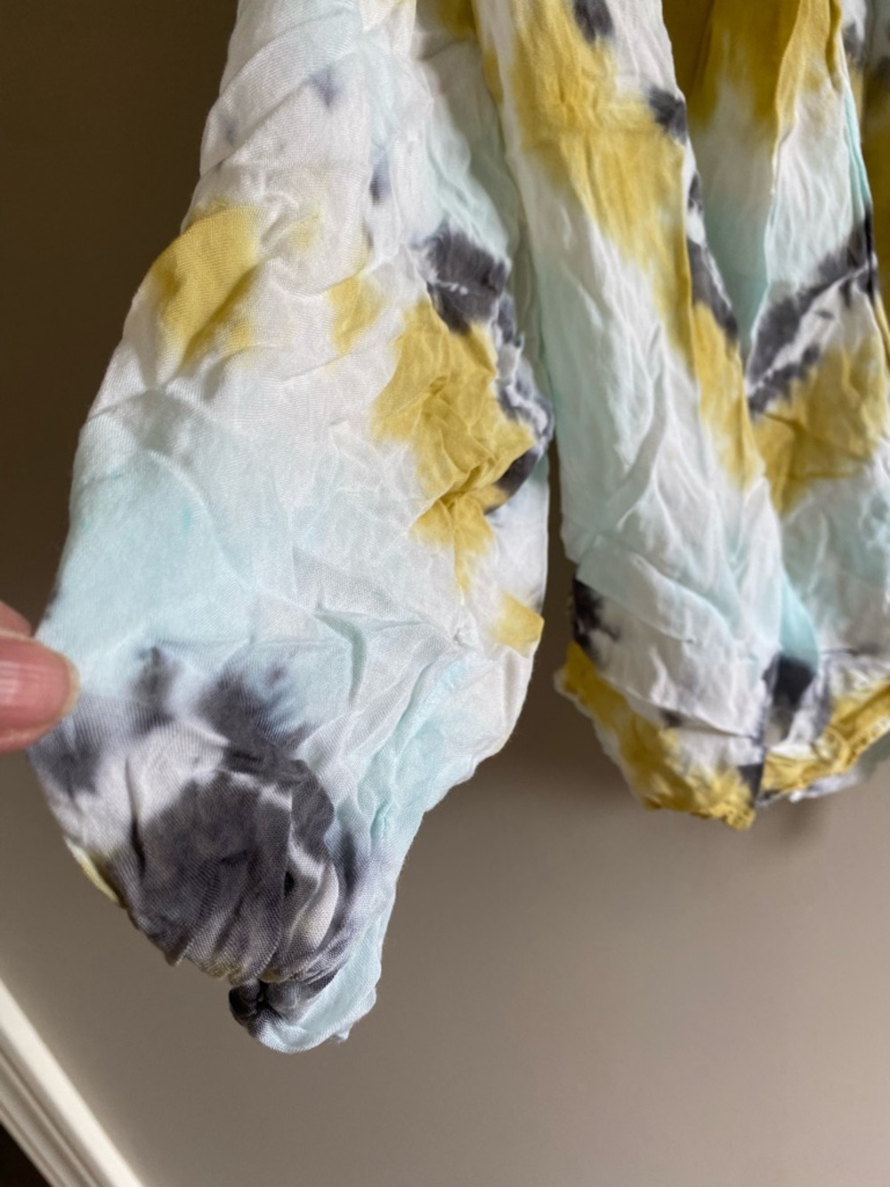 Young Fabulous & Broke Front-Tie Tie-Dye Blouse in Yellow, Light Blue & Gray - Picture 5 of 10
